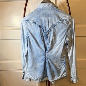 Ryan Michael Denim Ruffle Shirt Western Boho Tencel Button Down S